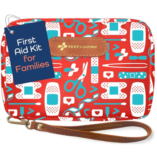 KeepGoing Travel First Aid Kit for Kids – 130 Pc. for Car, Home, Purse, Diaper Bag & Backpack with Latex-Free Bandages - Mini First Aid Kit Travel Size TSA-Approved