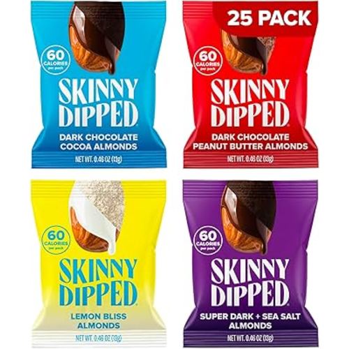 SkinnyDipped Snack Attack Minis Almond Variety Pack, Healthy Snack, Plant Protein, Gluten Free, 0.46 oz Mini Bags, Pack of 25
