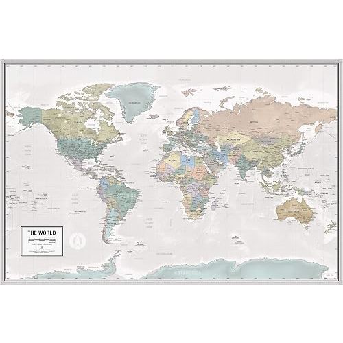 Executive World Map Poster, Laminated 36" x 24" | Muted Designer Palette for Home & Office Décor | Extra-Legible Labels | Ships Rolled, Never Folded | South of Kings World Odyssey