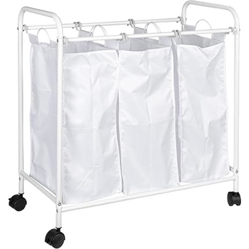 Household Essentials Rolling Triple Laundry Sorter, White