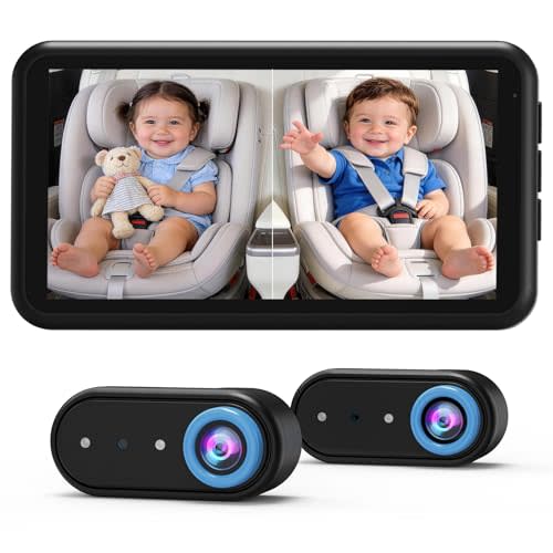 LUCKVIEW BM2 PRO Dual Baby Car Camera, 5.2" 1080P HD Display for Rear-Facing Car Seats, IR Night Vision, Anti-Shake Mount, Easy Install – Ideal for Parents with 2 Kids and Pets (Blue)