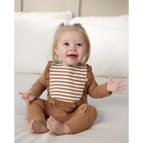 Chestnut Brown Stripe Ruffle Bib | Little Sleepies
