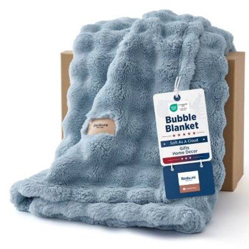 Bedsure 3D Bubble Fleece Blanket, GentleSoft Plush - Celestial Blue, Throw