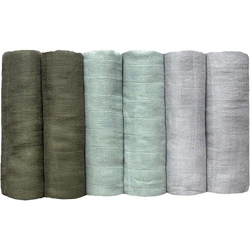 Muslin Swaddle Blankets 6 Pack, Newborn Baby Receiving Blankets, Soft Breathable Baby Wrap for Boys and Girls, Absorbent Infant Swaddling Blankets, 27.5 x 27.5 Inches (Green)