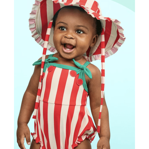 Baby One-Piece Cherry Swimsuit & Swim Hat Set