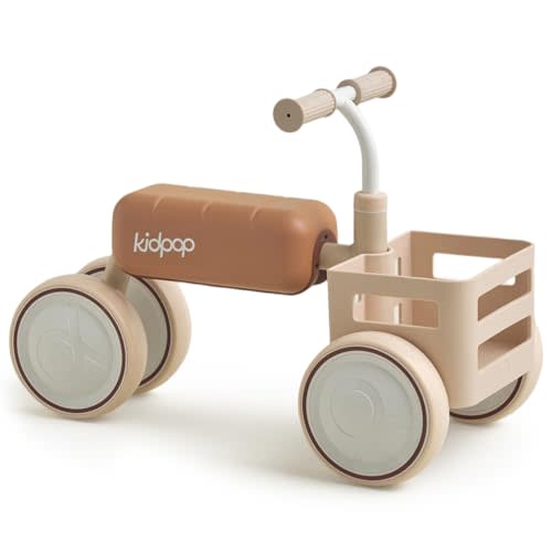 Kidpop Toast Baby Walker with Basket Balance Bike for 1 Year Old Boys Girls Push Rider with Detachable Seat for 10-36 Months,4 Wheels Toddler First Bike, First Birthday Gifts (Beige)