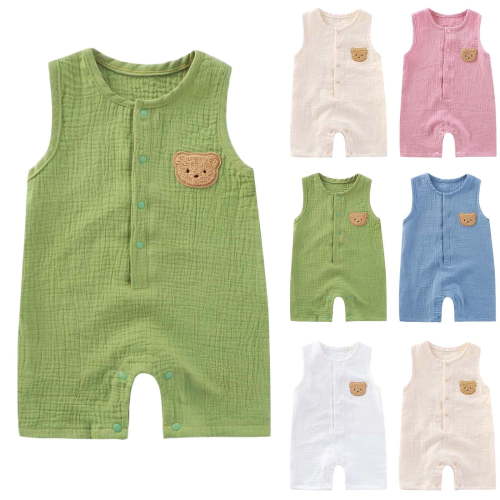 Bovxnpu Baby Girls' Bodysuits Sleeveless Embroidered Gauze Infant Bodysuit Double Layer Breathable Bodysuit Summer Outfits