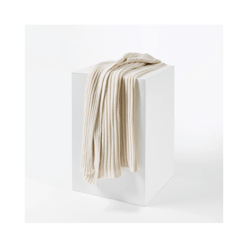 Chunky Knit Ribbed Throw - Ivory - Ivory - One Size