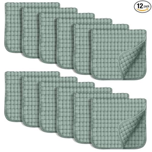 SWEET DOLPHIN 12 Pack Muslin Burp Cloths Large 100% Cotton Hand Washcloths for Baby - Baby Essentials Extra Absorbent and Soft Boys & Girls Milk Spit Up Rags - Dark Green, 20" X10"