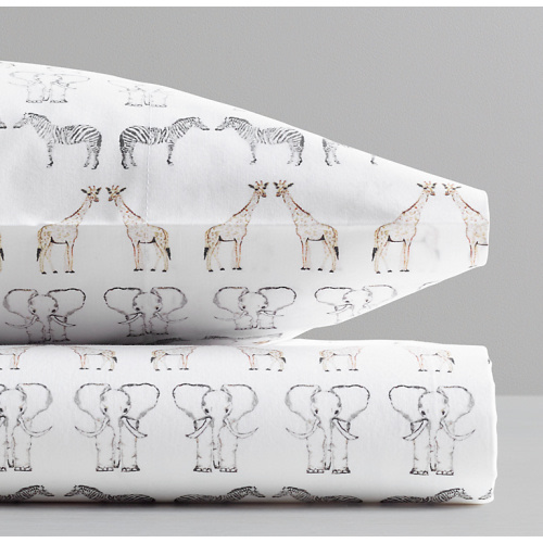 Watercolor Safari Animal Print Organic Crib Fitted Sheet | RH Baby & Child
