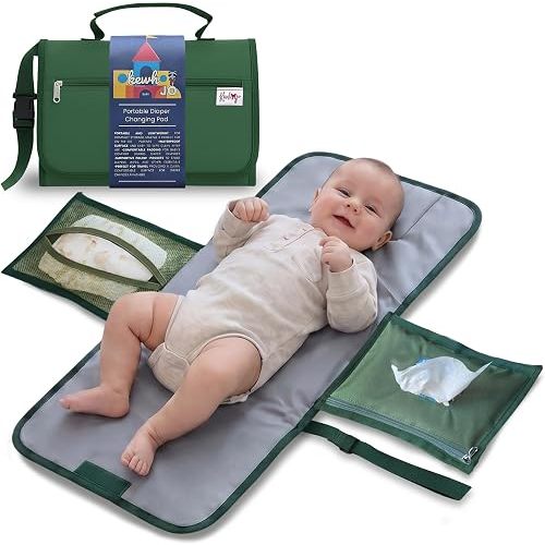 Portable Diaper Changing Pad with Storage Pockets & Wipes Holder – Foldable Waterproof Travel Baby Changing Mat, Portable Changing Station with Built-in Cushion for Newborns & Toddlers