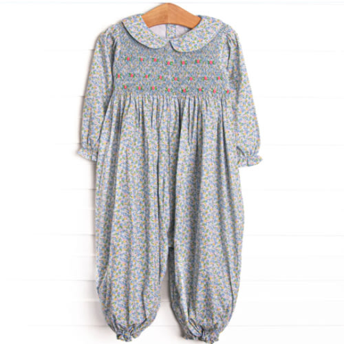 Prim Petals Smocked Romper, Blue – Stitchy Fish