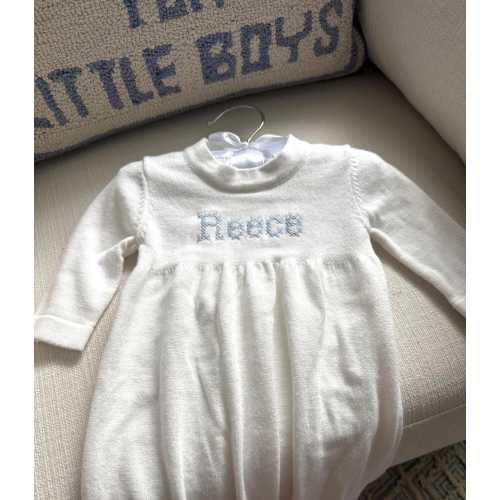 Personalized Knit Baby Gown | Cream Cotton Heirloom Keepsake, Monogrammed Boy Outfit