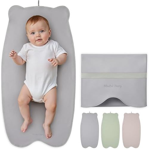Blissful Diary Vegan Leather Portable Changing Pad, Wipeable & Waterproof Baby Change Mat in Diaper Bag, Travel Essential & Registry Gift, Light Gray