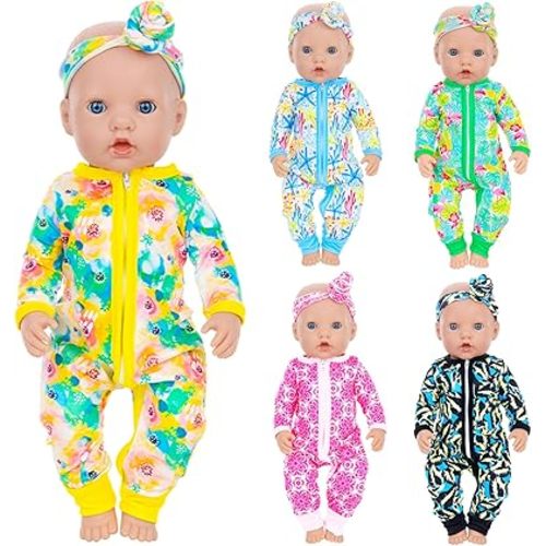Unicorn Element 5 Sets 14-18 Inch Baby Doll Clothes and Headbands for 17 Inch Dolls 10-Piece Set Including Casual Outfits and Accessories Perfect for 15-18 Inch Dolls (Doll NOT Included)