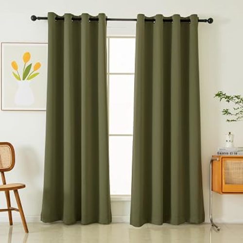 Pickluc Grommet Blackout Curtains 84 Inches Long 2 Panels, Light Blocking Window Drapes for Living Room, Thermal Insulated, Noise Reduction, 52" Wide x 84" Length, Olive Darb