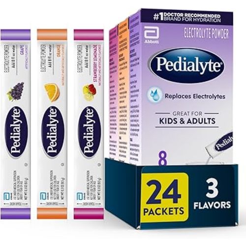 Pedialyte Electrolyte Powder | Hydration Drink for Kids & Adults | Variety Pack: Grape, Strawberry Lemonade, and Orange, 24 Powder Packets