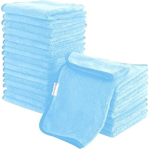 Cosy Family 24 Pack Soft Washcloths Set - 12 x 12 inches, Quick Drying - Highly Absorbent Coral Velvet Fingertip Towel Bathroom Wash Clothes for Bath, Spa, Facial, Kitchen - Aquamarine