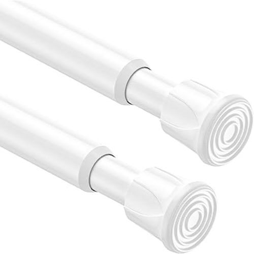 2 Pack Tension Rods 28-48 Inches, Adjustable, No Drill No Slip Spring Tension Curtain Rods in White, Suitable for Windows, Kitchen & Closet