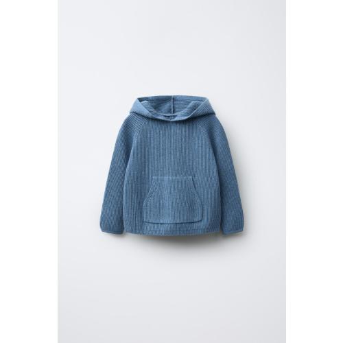 HOODED KNIT SWEATER WITH POCKET - Blue | ZARA United States