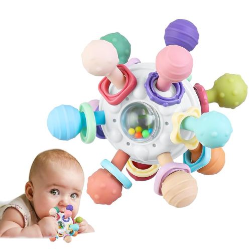 Baby Teething Toys, Baby Teether Montessori Sensory Toys for 0-6 6-12 Months, Boy Girl Gifts for Infant Newborn Toddler 0 3 6 9 12 18 Months, Easter Basket Stuffers Gifts - White