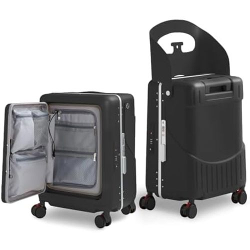 20 Inch Ride on Luggage With Seat For Kids&Adults,with Front Pocket, Foldable Seat Back TSA Approved Lock, 360° Spinner Wheels (20 inch,Black)