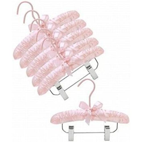 Only Hangers 10" Pink Baby Satin Padded Hangers with Clips- Pack of (6)