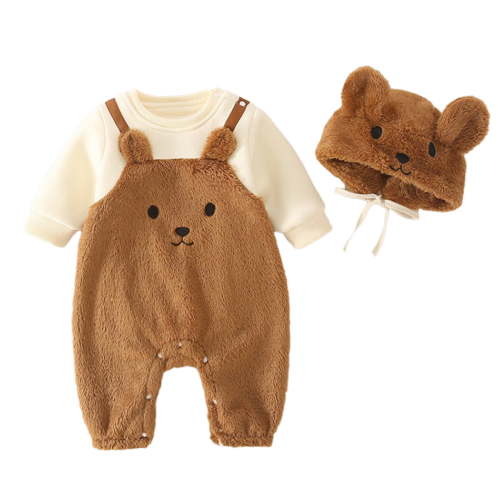 Zwiiyzr 2025 Infant Baby Girl Boy One Piece Outfit Solid Romper Long Sleeve Onesie Cotton Jumpsuit With Hat Outfits Baby Clothes Gray