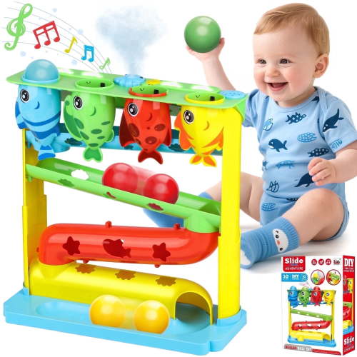 UQN Ball Drop Toys for Toddlers, Fish Tower with Lights and Music