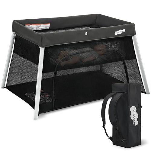 Pamo Babe Travel Pack and Play, Certified Baby Safe Travel Crib, Extra Large Portable Playpen with Mattress & Zipper Door, Portable Crib Lightweight Foldable Baby Travel Bed - Grey