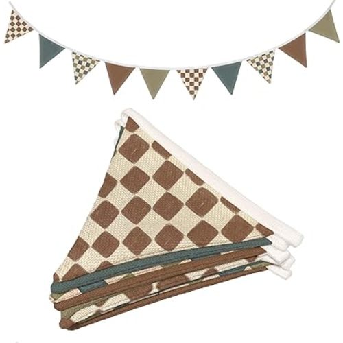 Boys Room Wall Art Decor,Cars Room Decor for Toddler Nursery Playroom,Vintage Neutral Checkered Pennant Banners,Racing Flags 11Ft Bunting Flags Fabric for Baby Shower Birthday Party