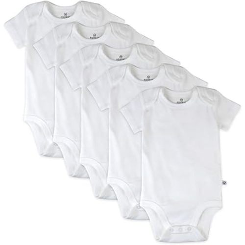 5-Pack Short Sleeve Bodysuits One-Piece 100% Organic Cotton for Infant Baby Boys, Bright White, 0-3 Months