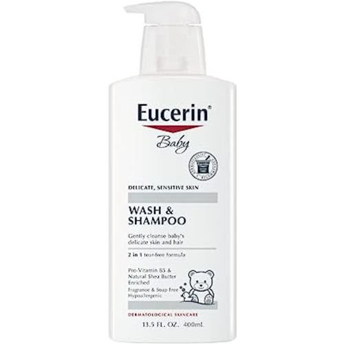 Eucerin Baby Wash & Shampoo - 2 in 1 Tear Free Formula, Hypoallergenic & Fragrance Free, Nourish and Soothe Sensitive Skin - 13.5 Fl Oz (Pack of 3)