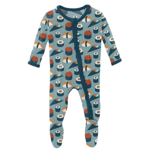 Kickee Pants Bamboo Muffin Ruffle Footie with Zipper - Jade Sushi