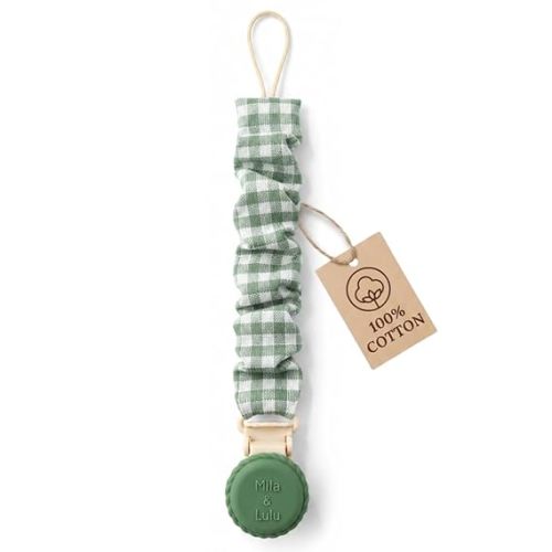 Muslin Cotton Pacifier Clips- Metal-Free, Lightweight and Secure Pacifier Holder for Babies (Olive Graine) - Mila & Lulu