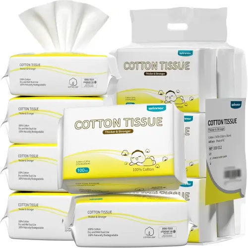 Winner 100% Cotton Dry Wipes, USDA Certified Baby Wipes, Soft & Gentle, Hypoallergenic & Unscented for Baby Sensitive Skin, Use Wet/Dry for Diaper Changes, Meals & Cleanup, 600 Count, Pack of 6