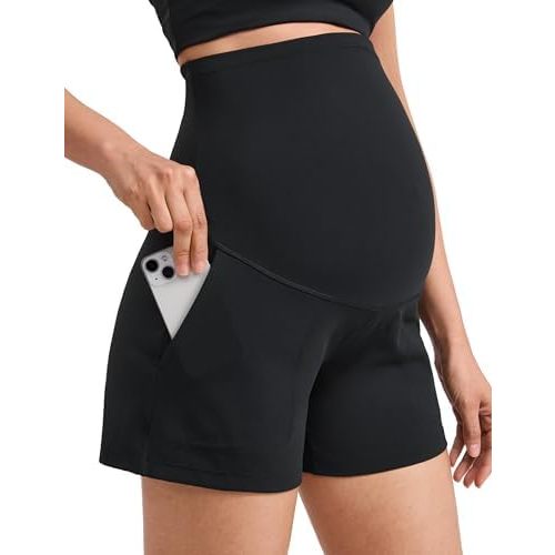 CRZ YOGA Butterlift Maternity Linerless Shorts 4" - Pockets Comfy Yoga Casual Workout Womens Pregnancy Over The Belly