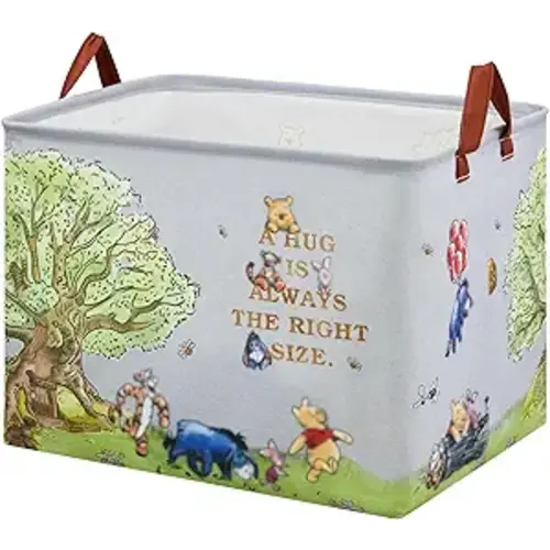 Bear Nursery Decor Storage Basket Foldable With Waterproof PE Coating, Square Large Canvas Laundry Hamper,Diaper Bag Baskets for Kids,Boys and Girls, Bathroom, Bedroom, Clothes,Toy Bin(grey)