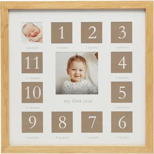 Kate & Milo My First Year Picture Frame, Baby's First Twelve Months Photo Collage and Gender Neutral Keepsake, Ideal for Baby Shower, New Mom Gift and Nursery Decor, Wood