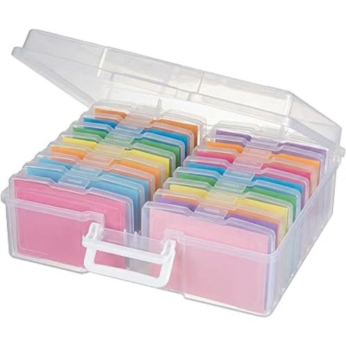novelinks Transparent 4" x 6" Photo Cases and Clear Craft Keeper with Handle, 16 Inner Photo Organizers & Photo Storage Box, Plastic Photo Storage Containers (Clear)