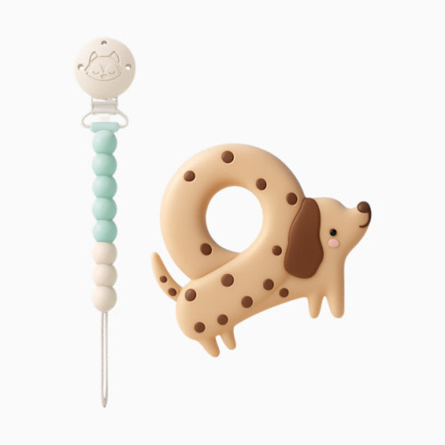 Pacifier Clip Teether Set - Pretzel Dog