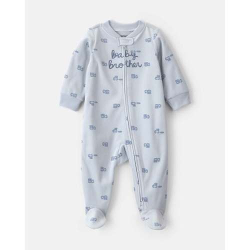 Baby Boy 'Baby Brother' Fleece 2-Way Zip Sleep & Play Pajamas - Blue | Carter's
