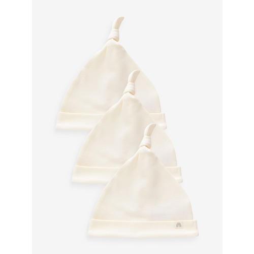 Cream 100% Cotton Tie Top Baby Hats 3 Pack (0-12mths)