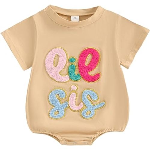 Twopumpkin Newborn Toddler Baby Girl Little Sister Outfit Bubble Romper Big Sister Shirt Matching Outfits Clothes