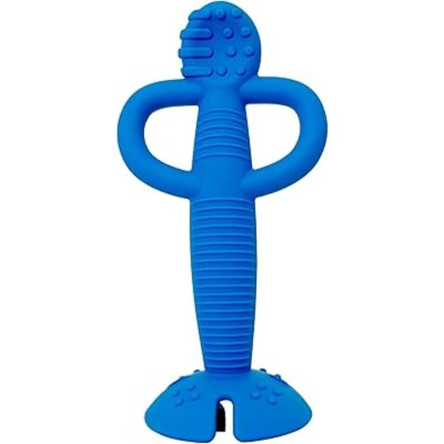 Busy Baby Teething Spoon - 2-in-1 Teether and Training Spoon for Self Feeding, Dishwasher Safe, BPA Free, Food Grade Silicone (Blue)