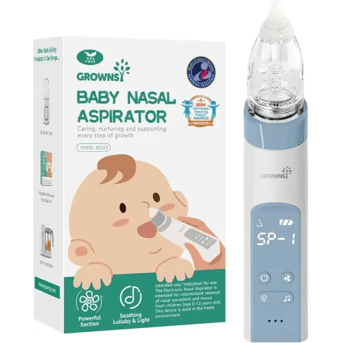 GROWNSY Nasal Aspirator for Baby, Electric Nose Aspirator for Toddler, Baby Nose Sucker, Automatic Nose Cleaner with 3 Silicone Tips, Adjustable Suction Level, Music and Light Soothing Function, Blue