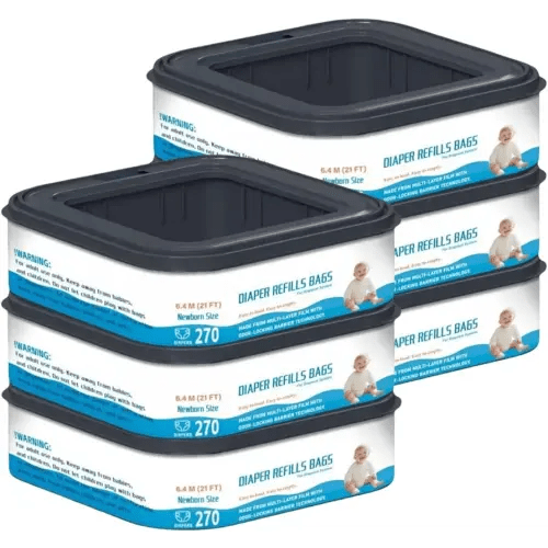 6 Packs-Standard Square Refills Disposal Bags Refill Compatible with Diaper Genie Classic, Compact and Select Pails, Hold Up to 270 Newborn-Sized Diapers Per Refill