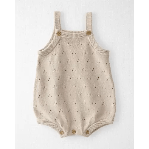 Baby Organic Cotton Eyelet Bubble Romper - Stone, Cream