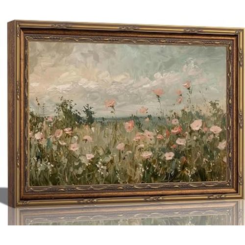 Jamortty Vintage Wildflower Landscape Framed Wall Art Floral Decor 9x11 In