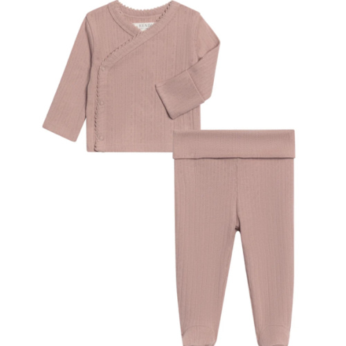 2-Piece Lacey Brushed Back Pointelle Kimono Top and Pant Set